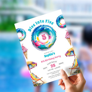 Invitación Sumérgete en Cinco Cumpleaños de Verano Fiesta 