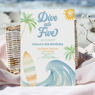 Invitación Sumérgete en cinco fiesta de cumpleaños azul de su