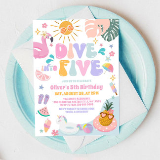 Invitación Sumérgete en cinco fiesta de piscina de verano cum