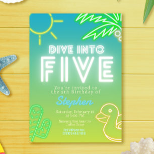 Invitación Sumérgete en Cinco - Fiesta de Piscina para Niños