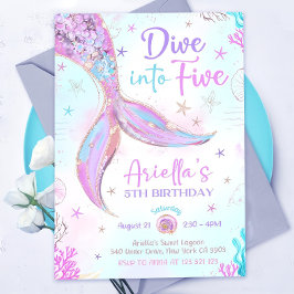 Invitación Sumérgete en cinco sirena púrpura turquesa 5ta sir