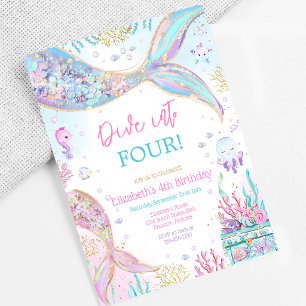 Invitación Sumérgete en Cuatro Sirena Bajo el Mar 4 Cumpleaño
