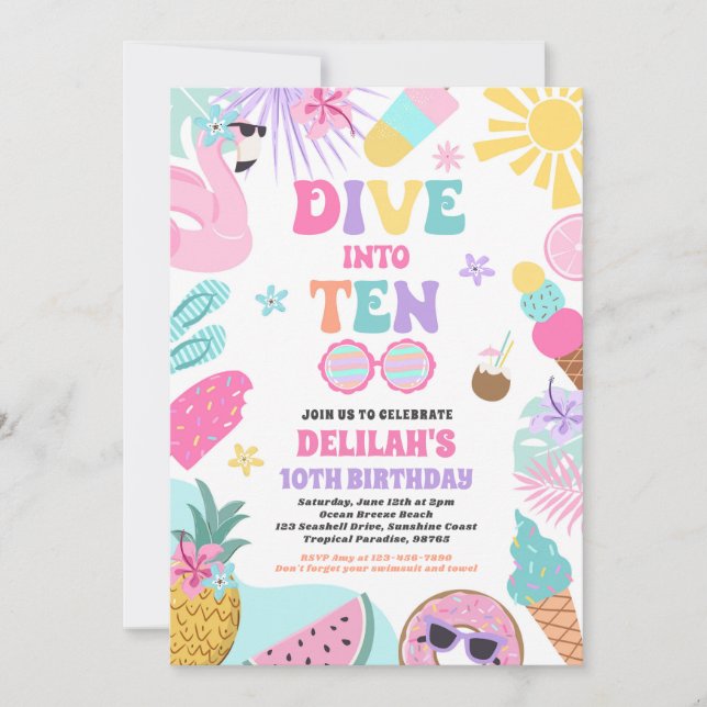 Invitación Sumérgete en diez fiesta de cumpleaños tropical de (Anverso)