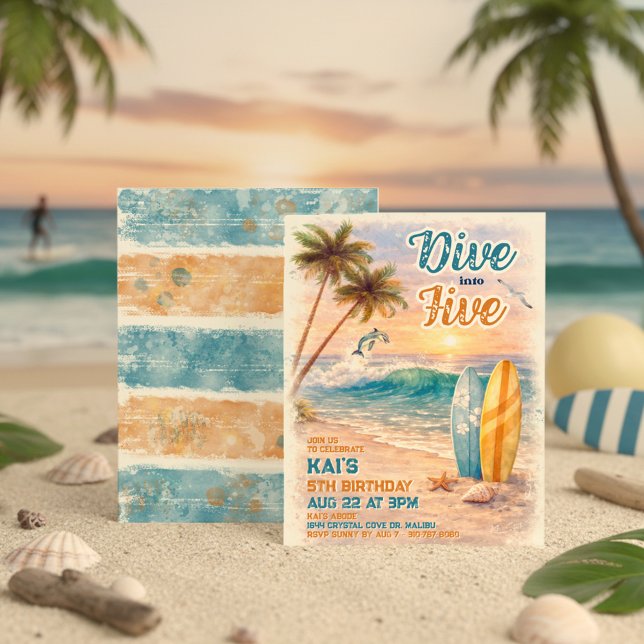 Invitación Sumérgete en Five Retro Surf Beach 5.º Cumpleaños (Subido por el creador)