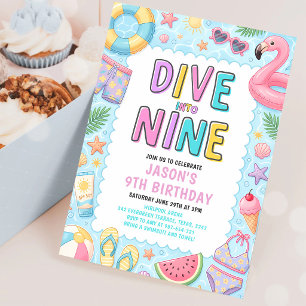 Invitación Sumérgete en la fiesta de cumpleaños número 9 en l