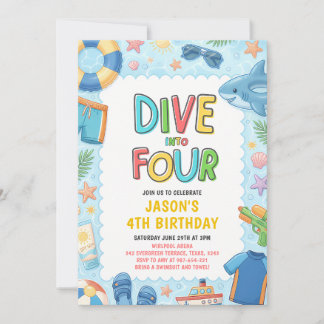 Invitación Sumérgete en la Fiesta de Piscina de Cumpleaños 4