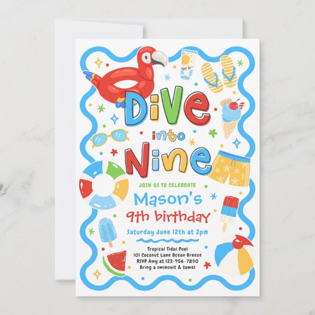 Invitación Sumérgete en nueve fiesta de cumpleaños de piscina (Anverso)