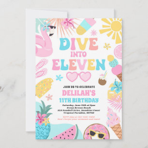 Invitación Sumérgete En Once Playa Tropical Cumpleaños 11