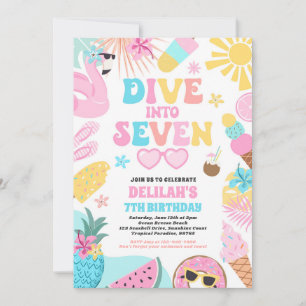 Invitación Sumérgete En Siete Fiesta De Cumpleaños Número 7 D