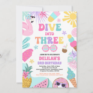Invitación Sumérgete en tres cumpleaños de fiesta de playa tr