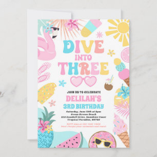 Invitación Sumérgete en tres cumpleaños de fiesta de playa tr
