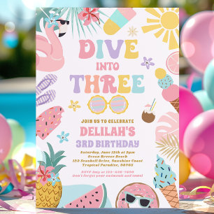 Invitación Sumérgete en tres cumpleaños de fiesta de playa tr