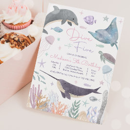 Invitación Sumergirse en cinco bajo el cumpleaños del delfín 
