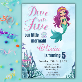 Invitación Sumergirse en cinco Chicas morados de sirena
