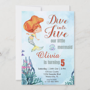Invitación Sumergirse en cinco Naranjas de la sirena Chicas