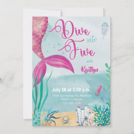 Invitación Sumergirse en cinco sirenas bajo el cumpleaños del