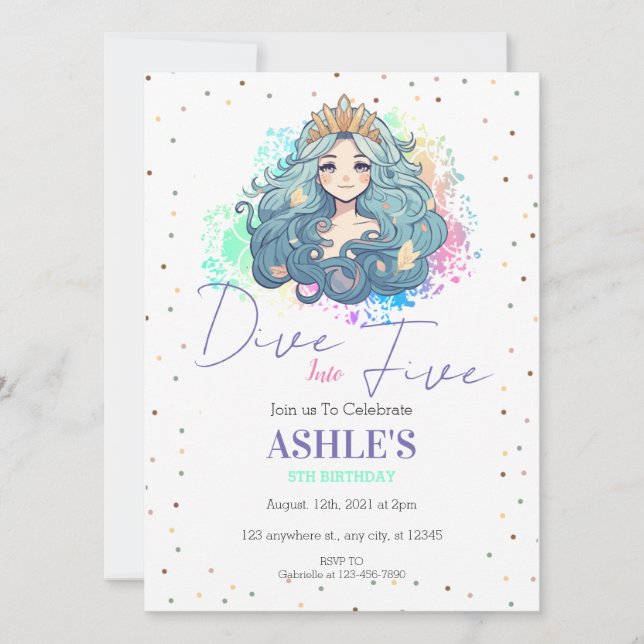 Invitación Sumergirse en las cinco sirenas de la quinta fiest (Anverso)
