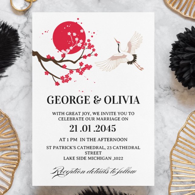 Invitación  Sumi-e Style Japanese Cherry Blossom Wedding (Subido por el creador)