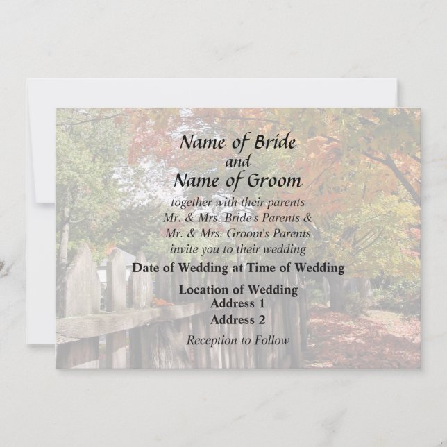 Invitación Suministros de Boda de Árboles de Otoño y Valla de (Anverso)