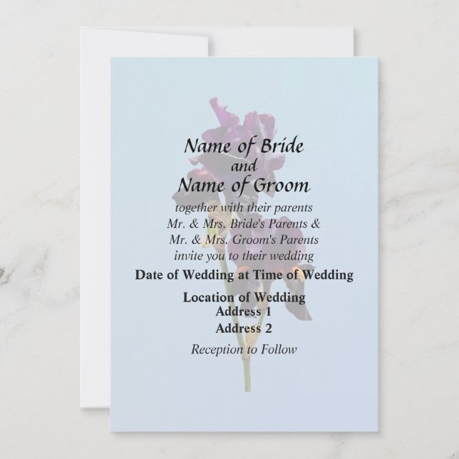 Invitación Suministros de Boda Dos Iris Morados Oscuros (Anverso)