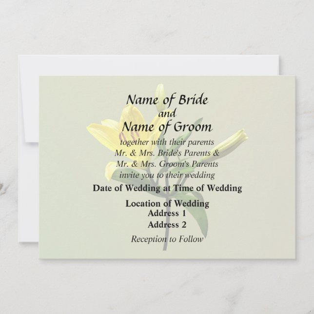 Invitación Suministros de Boda Una Lirios Amarillos (Anverso)