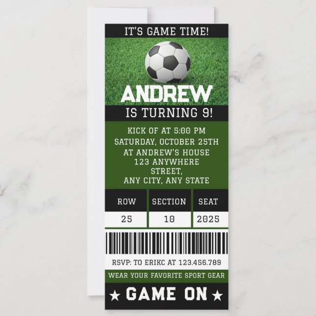 Invitación Suministros de cumpleaños de entradas de fútbol ed (Anverso)