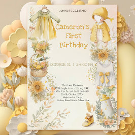 Invitación Suministros para bebé en acuarela amarilla Primera