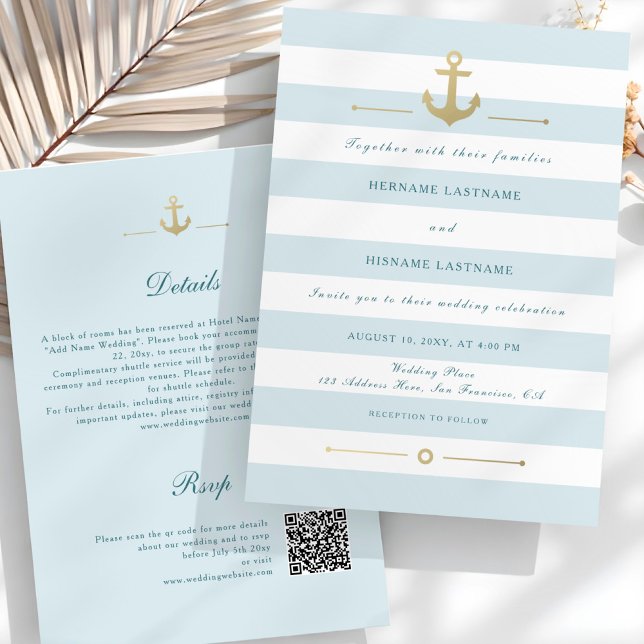 Invitación Summer Aqua Nautical QR RSVP Boda todo en uno (Subido por el creador)