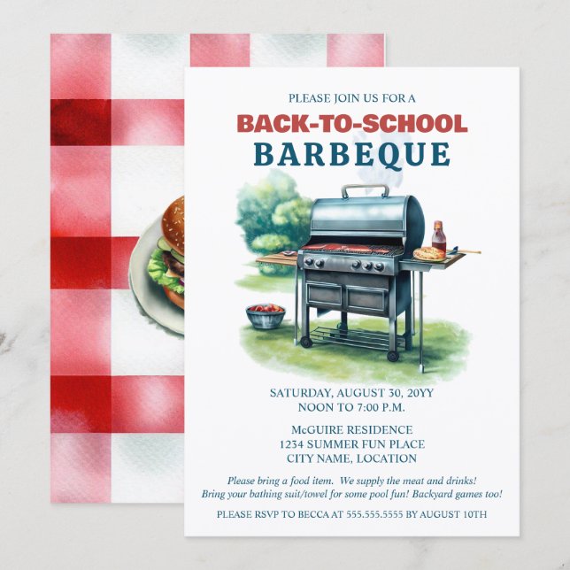 Invitación Summer Back to School BBQ Fiesta (Anverso / Reverso)