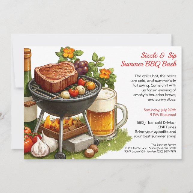 Invitación Summer BBQ & Beer Party Invitation  (Anverso)