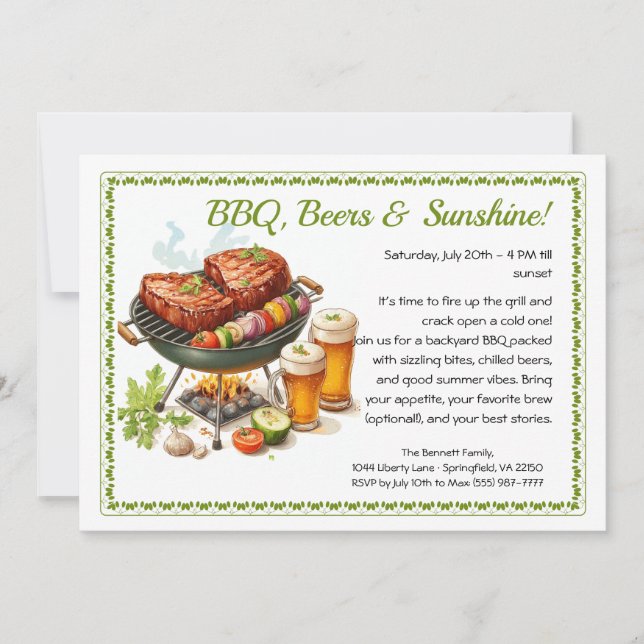 Invitación Summer BBQ & Beer Party Invitation – Backyard Cook (Anverso)