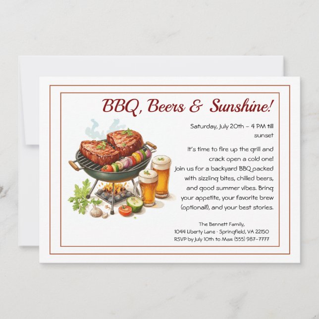 Invitación Summer BBQ & Beer Party Invitation – Backyard Cook (Anverso)