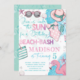 Invitación Summer Beach Birday Party Cute Turquesa Rosa