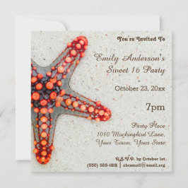 Invitación Summer Beach Coral Starfish Dulce 16 Cumpleaños