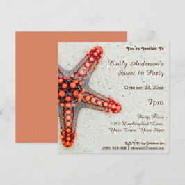 Invitación Summer Beach Coral Starfish Dulce 16 Cumpleaños