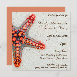 Invitación Summer Beach Coral Starfish Dulce 16 Cumpleaños