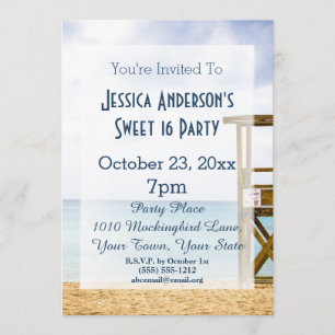 Invitación Summer Beach Lifeguard Blue Sweet 16 Cumpleaños