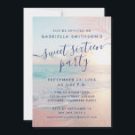 Invitación Summer Beach Pink Sunset Tropical 16 cumpleaños<br><div class="desc">Una impresionante moda rosa y azul turquesa en la playa del océano azul veraniego junto a la playa con hojas de palmera doradas subió y un degradado de gradiente oscuro sobre el fondo de un tema de verano dulce invitación a los 16 años. Toda la redacción puede cambiarse para trabajar...</div>