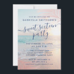 Invitación Summer Beach Pink Sunset Tropical 16 cumpleaños<br><div class="desc">Una impresionante moda rosa y azul turquesa en la playa del océano azul veraniego junto a la playa con hojas de palmera doradas subió y un degradado de gradiente oscuro sobre el fondo de un tema de verano dulce invitación a los 16 años. Toda la redacción puede cambiarse para trabajar...</div>