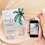 Invitación Summer Beach Pool Fiesta Dulce Dieciséis<br><div class="desc">Lleve a un fiesta de playa por el dulce cumpleaños dieciséis de su hija con esta fresca y moda invitación con elementos de verano acuarela y frente a la playa.</div>