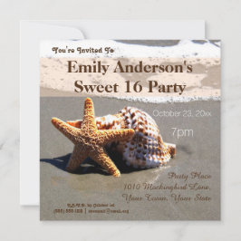 Invitación Summer Beach Starfish Seashell Sweet 16 Cumpleaños