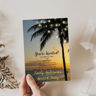 Invitación Summer Beach String Light Sunset Sweet 16 Cumpleañ