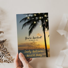 Invitación Summer Beach String Light Sunset Sweet 16 Cumpleañ