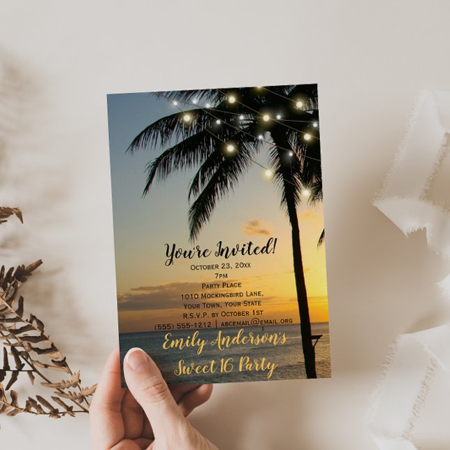 Invitación Summer Beach String Light Sunset Sweet 16 Cumpleañ (Subido por el creador)