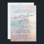 Invitación Summer Beach Stringlights Dulce 16 Cumpleaños<br><div class="desc">Una impresionante moda rosa y turquesa playa azul océano en la parte de la playa con focos de fuerza y con acentos rosa de hojas de palmera en un tema de verano dulce invitación de 16 años. Toda la redacción puede cambiarse para trabajar por cualquier edad de cumpleaños o celebración,...</div>