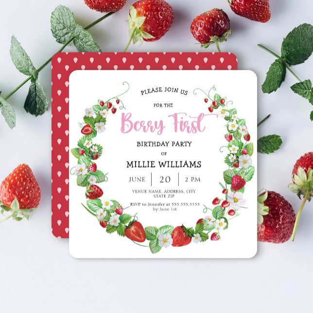 Invitación Summer Berry Primera fiesta de cumpleaños de fresa (Subido por el creador)