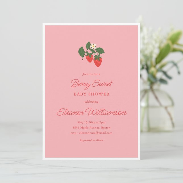 Invitación Summer Berry Sweet Strawberry Pink Baby Shower (Anverso de pie)