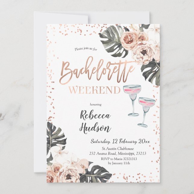 Invitación Summer Boho Bachelorette Weekend Itinerary (Anverso)