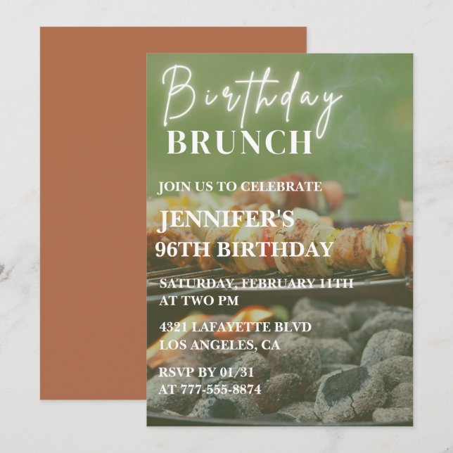 Invitación Summer Brunch Bbq Backyard 96 cumpleaños (Anverso / Reverso)