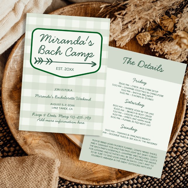 Invitación Summer Camp Gingham Bachelorette Weekend Itinerary (Summer Camp Gingham Bachelorette Weekend Itinerary Invitation)